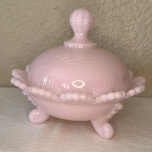 Vintage Northwood Klondyke Pink Milk Glass Covered Dish UV Glow Uranium Reactive